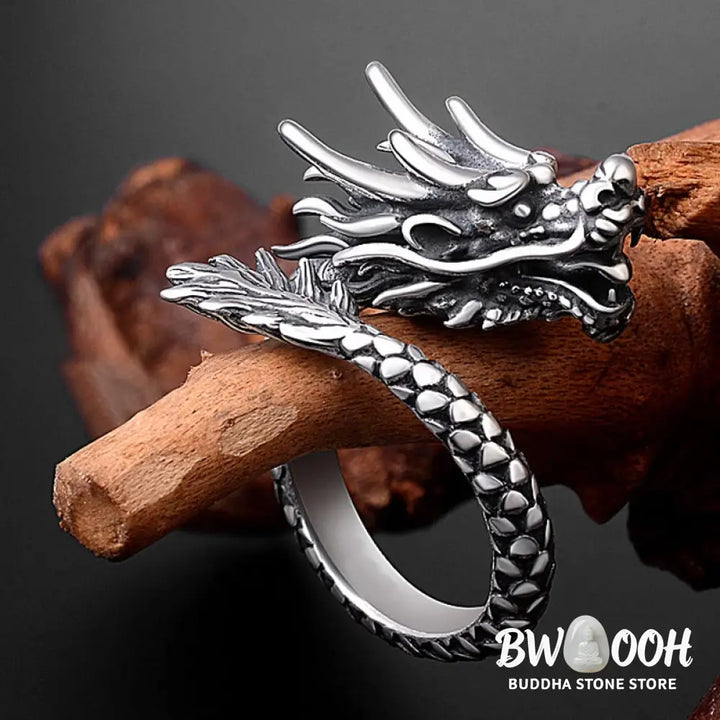 Buddha Stones 990 Sterling Silver Vintage Dragon Design Luck Protection Strength Adjustable Ring - Ring