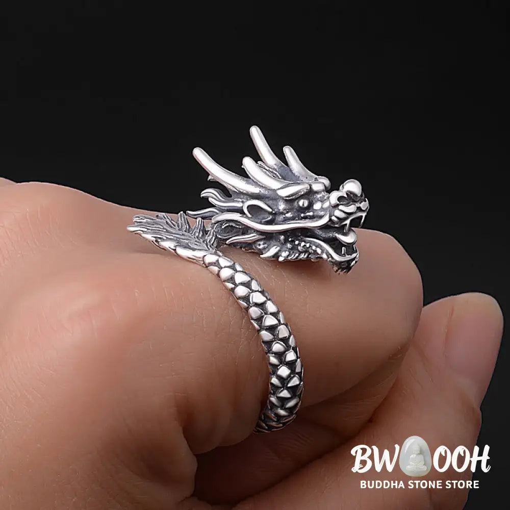 Buddha Stones 990 Sterling Silver Vintage Dragon Design Luck Protection Strength Adjustable Ring - Ring