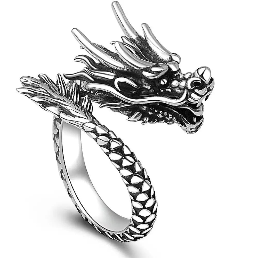 BWOOOH 990 Sterling Silver Vintage Dragon Design Luck Protection Strength Adjustable Ring — Sterling Silver spiritual jewe...