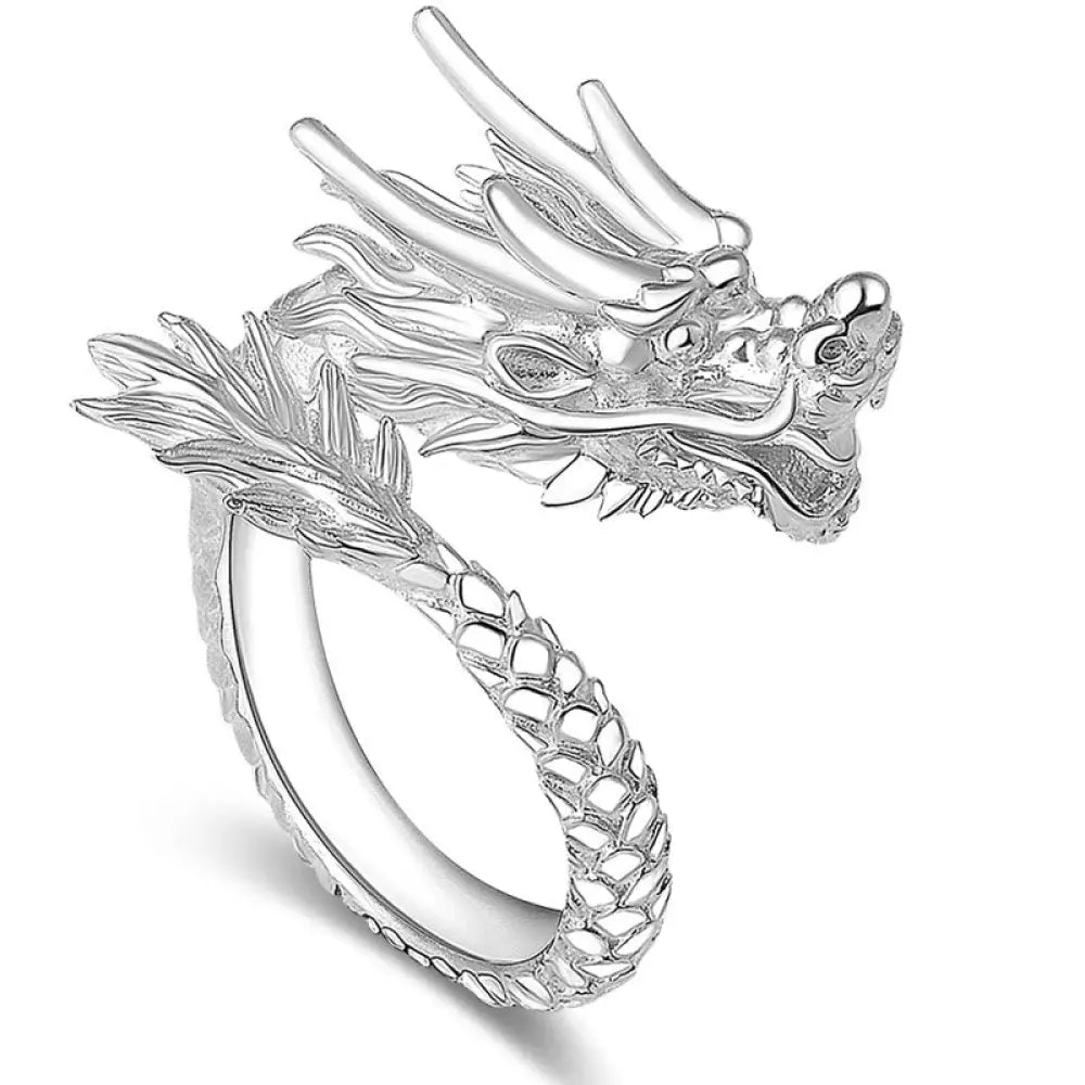 Buddha Stones 990 Sterling Silver Vintage Dragon Design Luck Protection Strength Adjustable Ring - Silver(US7-US12