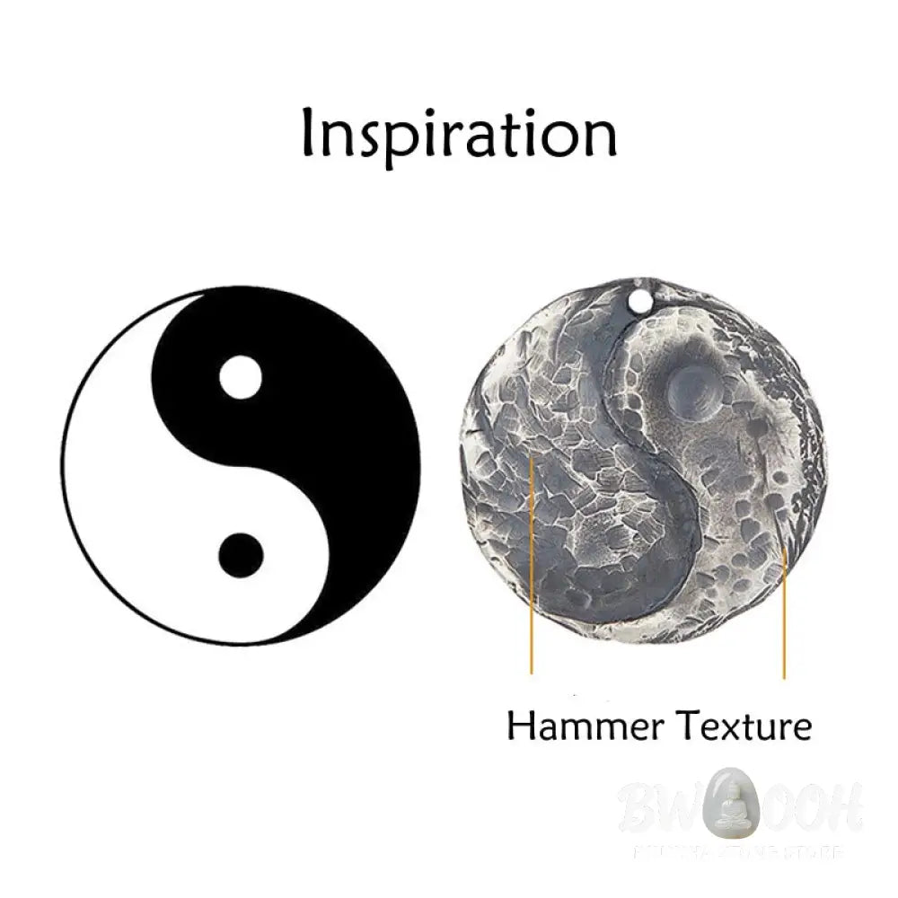 Buddha Stones 990 Sterling Silver Yin Yang Hammer Texture Harmony Necklace Pendant - BWOOOH - 990 Sterling Silver