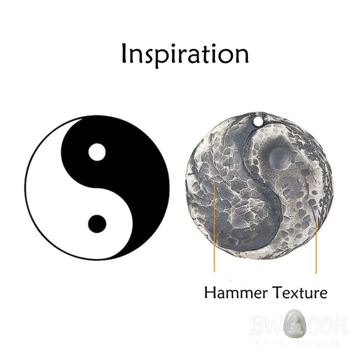 Buddha Stones 990 Sterling Silver Yin Yang Hammer Texture Harmony Necklace Pendant - BWOOOH - 990 Sterling Silver