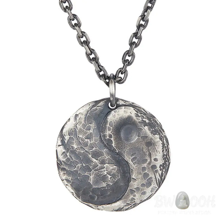 Buddha Stones 990 Sterling Silver Yin Yang Hammer Texture Harmony Necklace Pendant - BWOOOH - 990 Sterling Silver