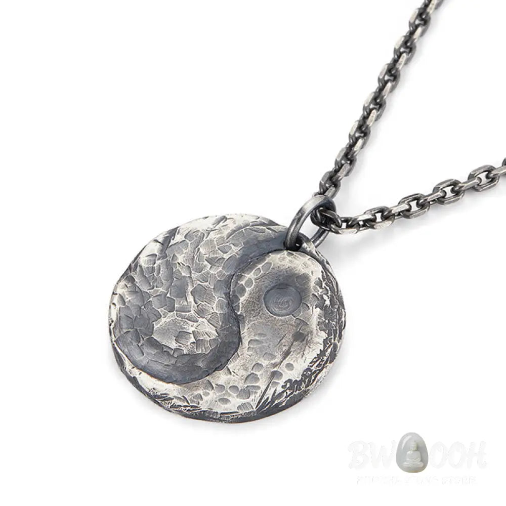 Buddha Stones 990 Sterling Silver Yin Yang Hammer Texture Harmony Necklace Pendant - BWOOOH - 990 Sterling Silver