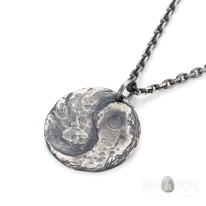 Buddha Stones 990 Sterling Silver Yin Yang Hammer Texture Harmony Necklace Pendant - BWOOOH - 990 Sterling Silver