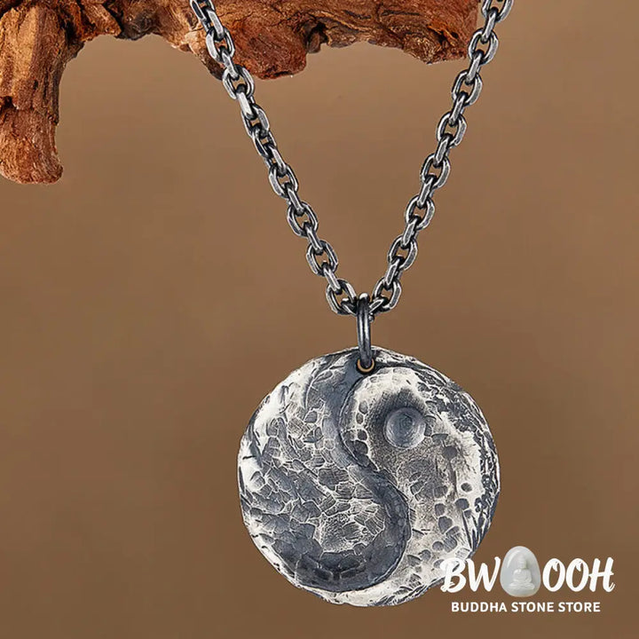 Buddha Stones 990 Sterling Silver Yin Yang Hammer Texture Harmony Necklace Pendant - BWOOOH - 990 Sterling Silver