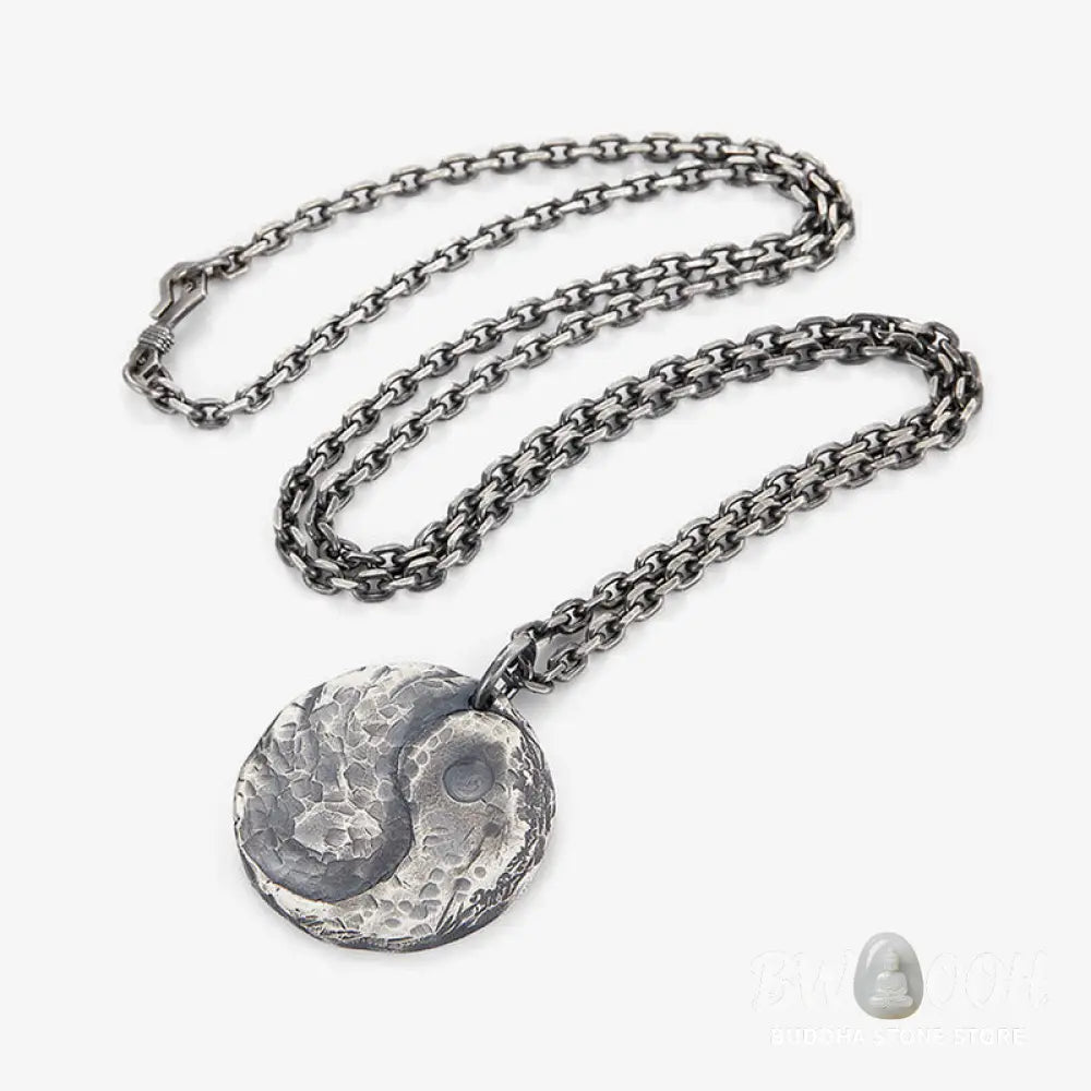 Buddha Stones 990 Sterling Silver Yin Yang Hammer Texture Harmony Necklace Pendant - BWOOOH - 990 Sterling Silver