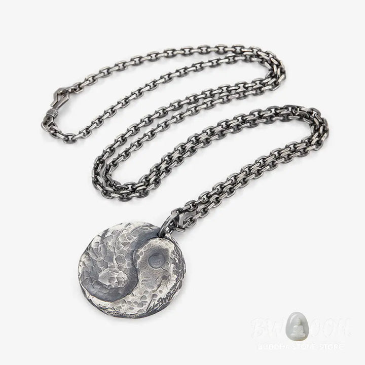 Buddha Stones 990 Sterling Silver Yin Yang Hammer Texture Harmony Necklace Pendant - BWOOOH - 990 Sterling Silver