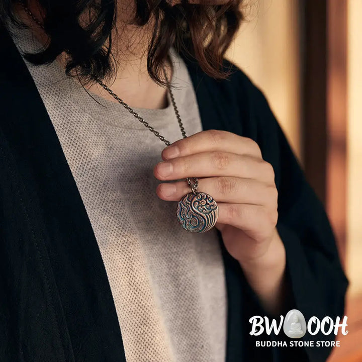 Buddha Stones 990 Sterling Silver Yin Yang Water and Fire Balance Necklace Pendant - BWOOOH - 990 Sterling Silver