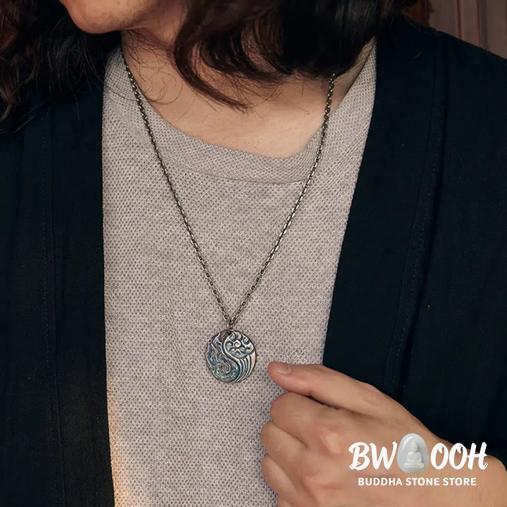 Buddha Stones 990 Sterling Silver Yin Yang Water and Fire Balance Necklace Pendant - BWOOOH - 990 Sterling Silver