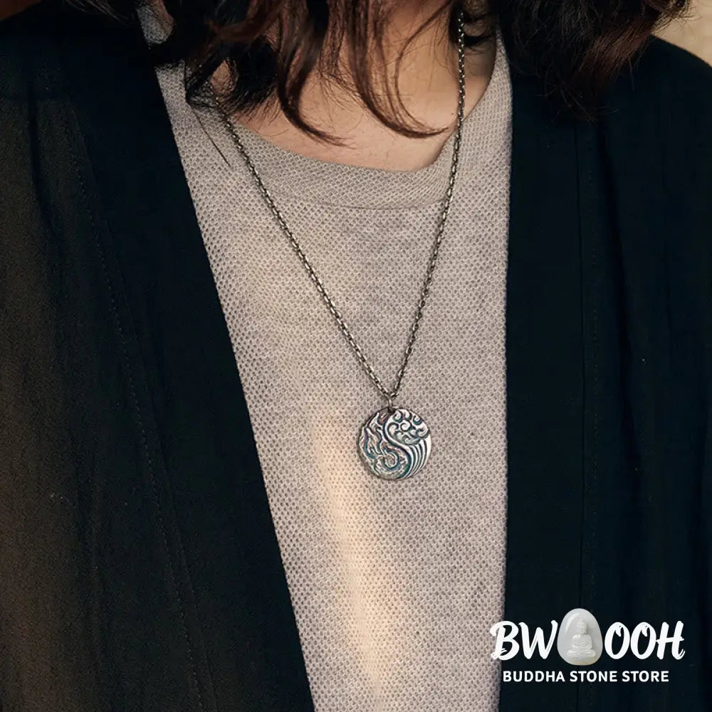 Buddha Stones 990 Sterling Silver Yin Yang Water and Fire Balance Necklace Pendant - BWOOOH - 990 Sterling Silver
