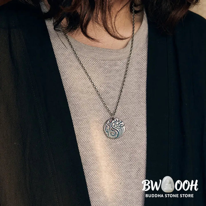Buddha Stones 990 Sterling Silver Yin Yang Water and Fire Balance Necklace Pendant - BWOOOH - 990 Sterling Silver