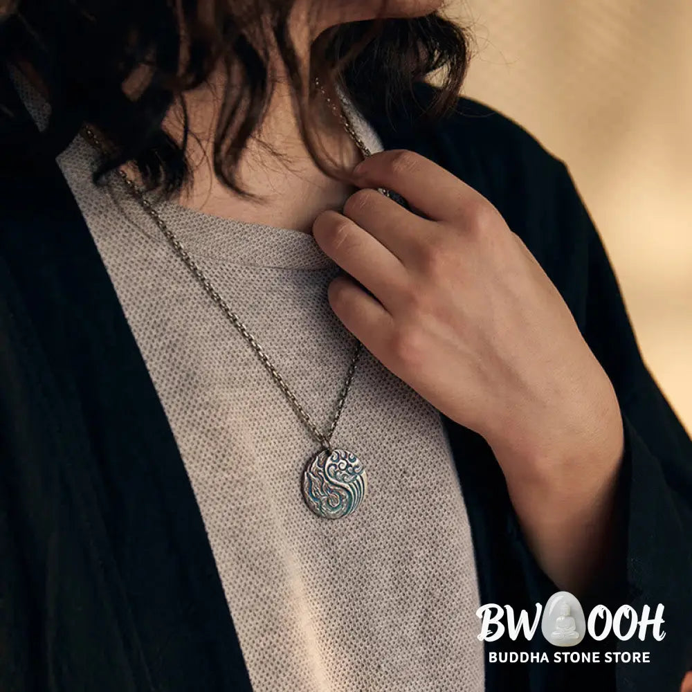 Buddha Stones 990 Sterling Silver Yin Yang Water and Fire Balance Necklace Pendant - BWOOOH - 990 Sterling Silver