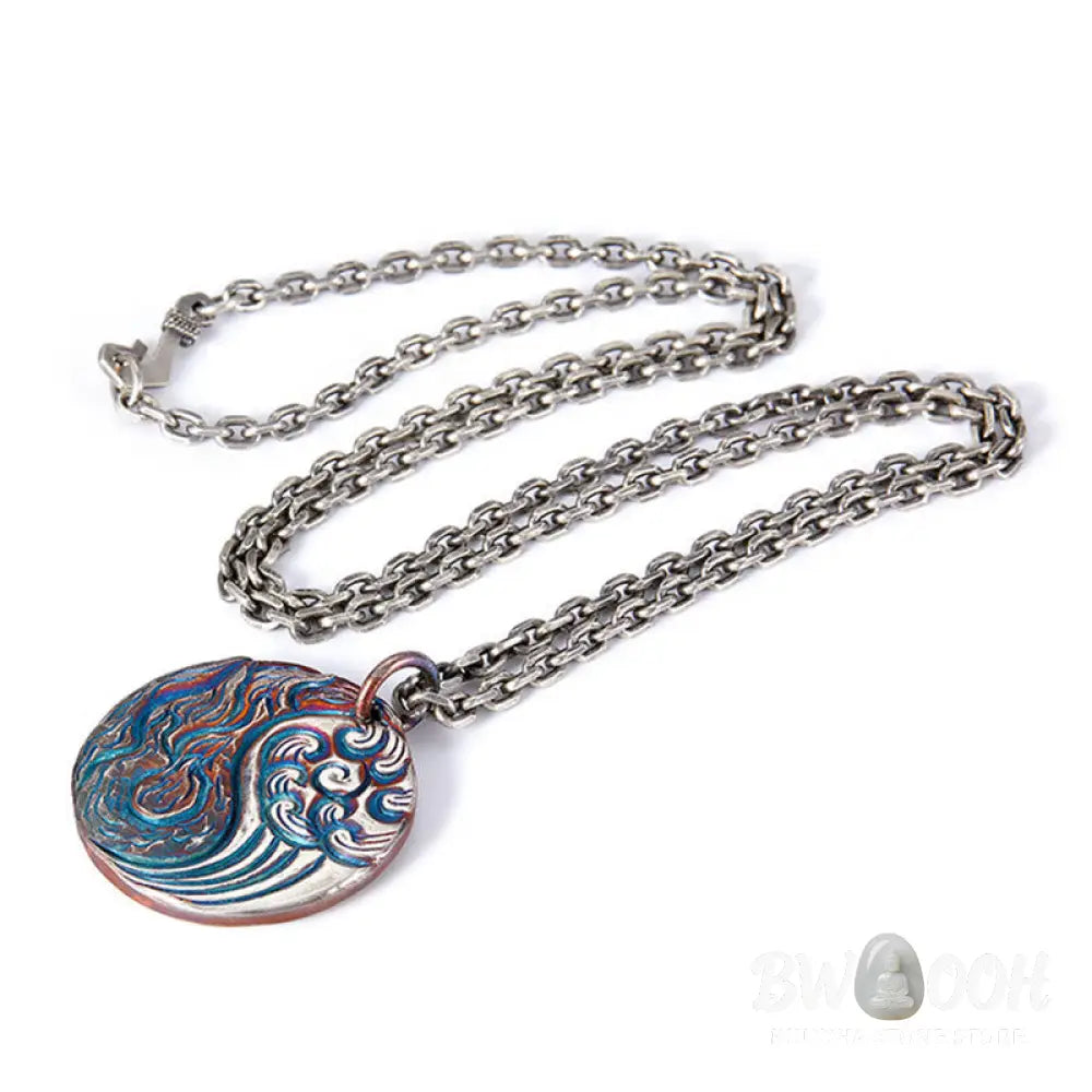 Buddha Stones 990 Sterling Silver Yin Yang Water and Fire Balance Necklace Pendant - BWOOOH - 990 Sterling Silver