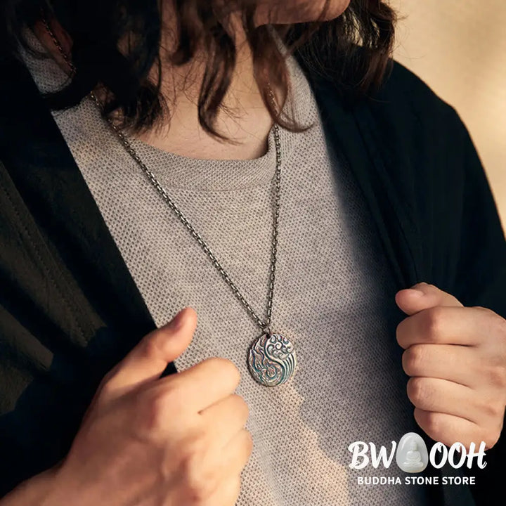 Buddha Stones 990 Sterling Silver Yin Yang Water and Fire Balance Necklace Pendant - BWOOOH - 990 Sterling Silver