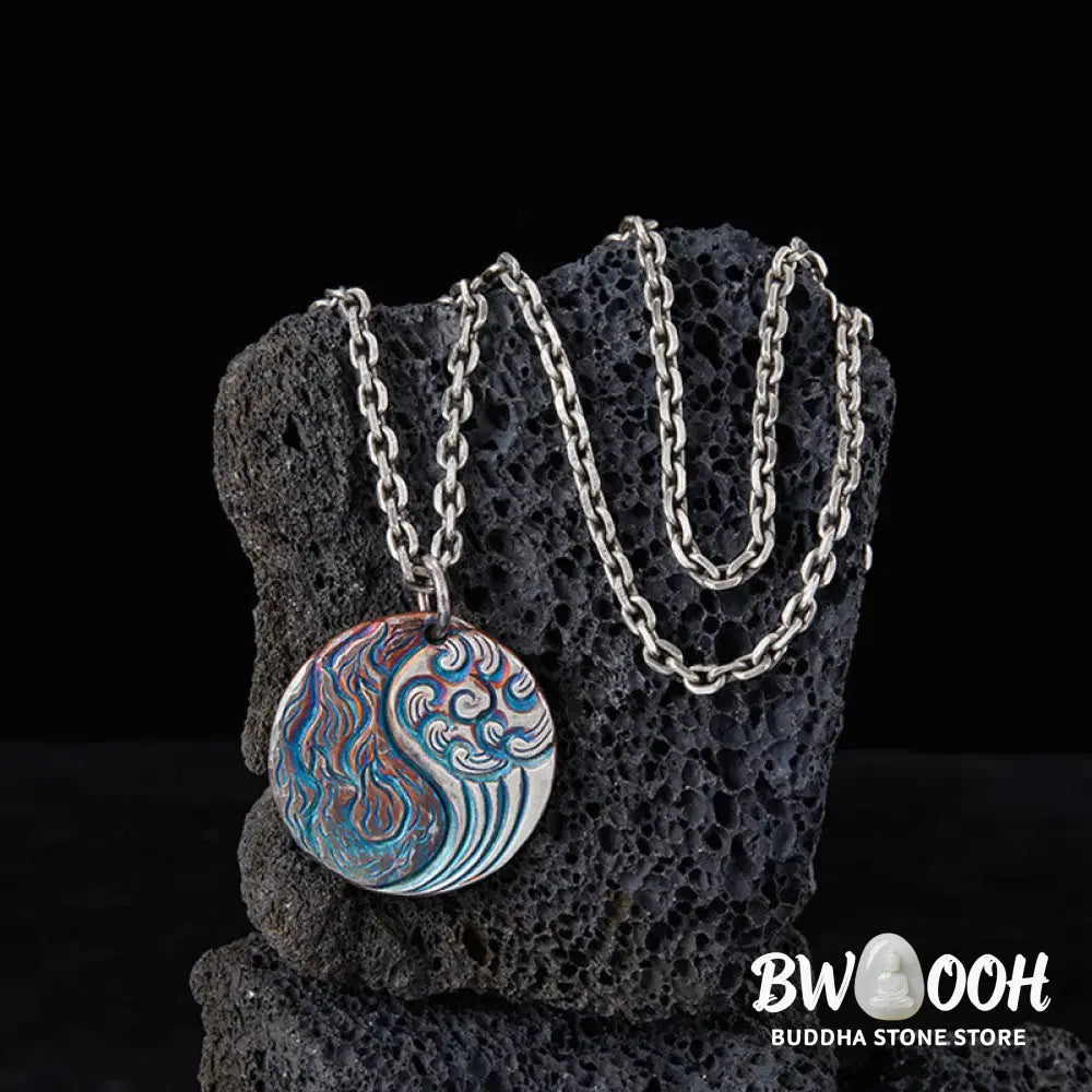 Buddha Stones 990 Sterling Silver Yin Yang Water and Fire Balance Necklace Pendant - BWOOOH - 990 Sterling Silver