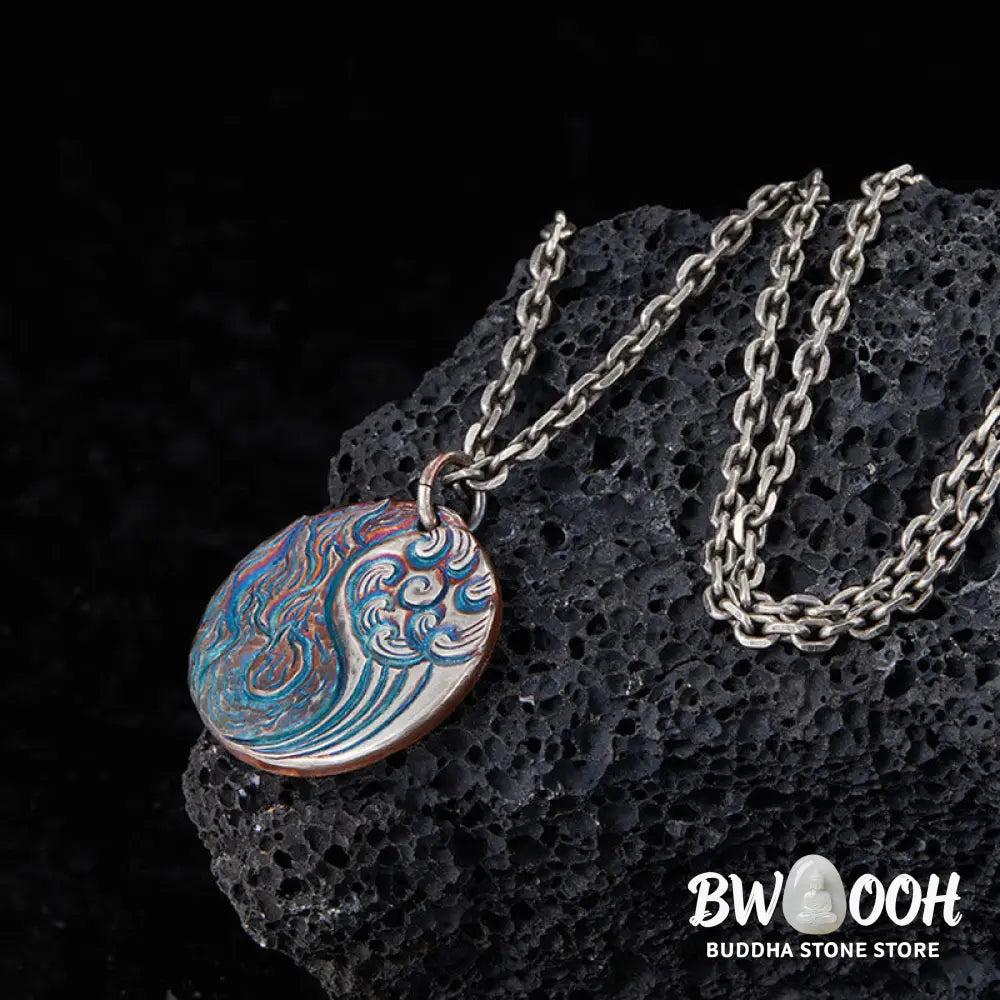 Buddha Stones 990 Sterling Silver Yin Yang Water and Fire Balance Necklace Pendant - BWOOOH - 990 Sterling Silver