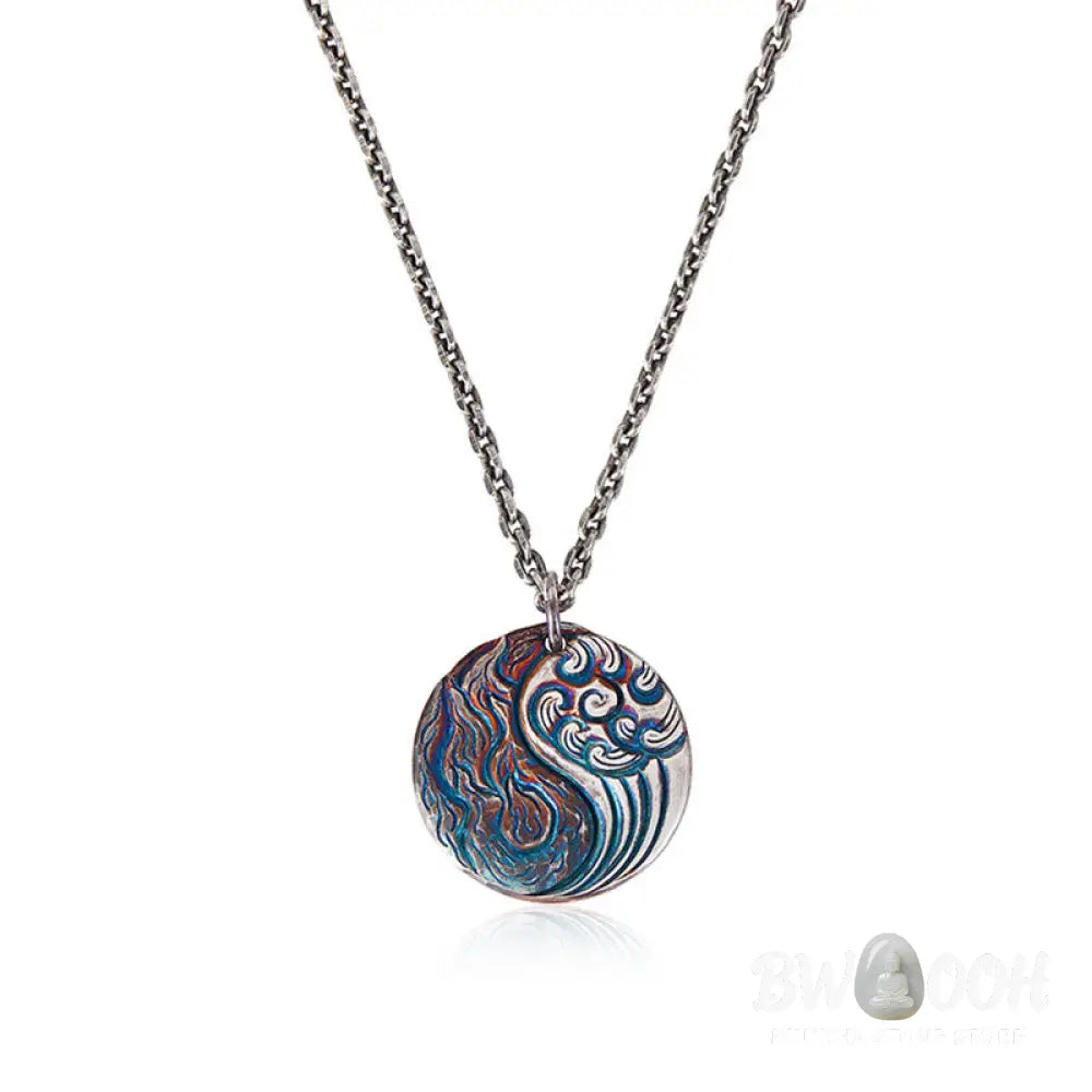Buddha Stones 990 Sterling Silver Yin Yang Water and Fire Balance Necklace Pendant - BWOOOH - 990 Sterling Silver