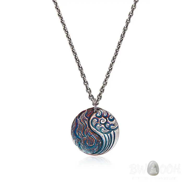 Buddha Stones 990 Sterling Silver Yin Yang Water and Fire Balance Necklace Pendant - BWOOOH - 990 Sterling Silver