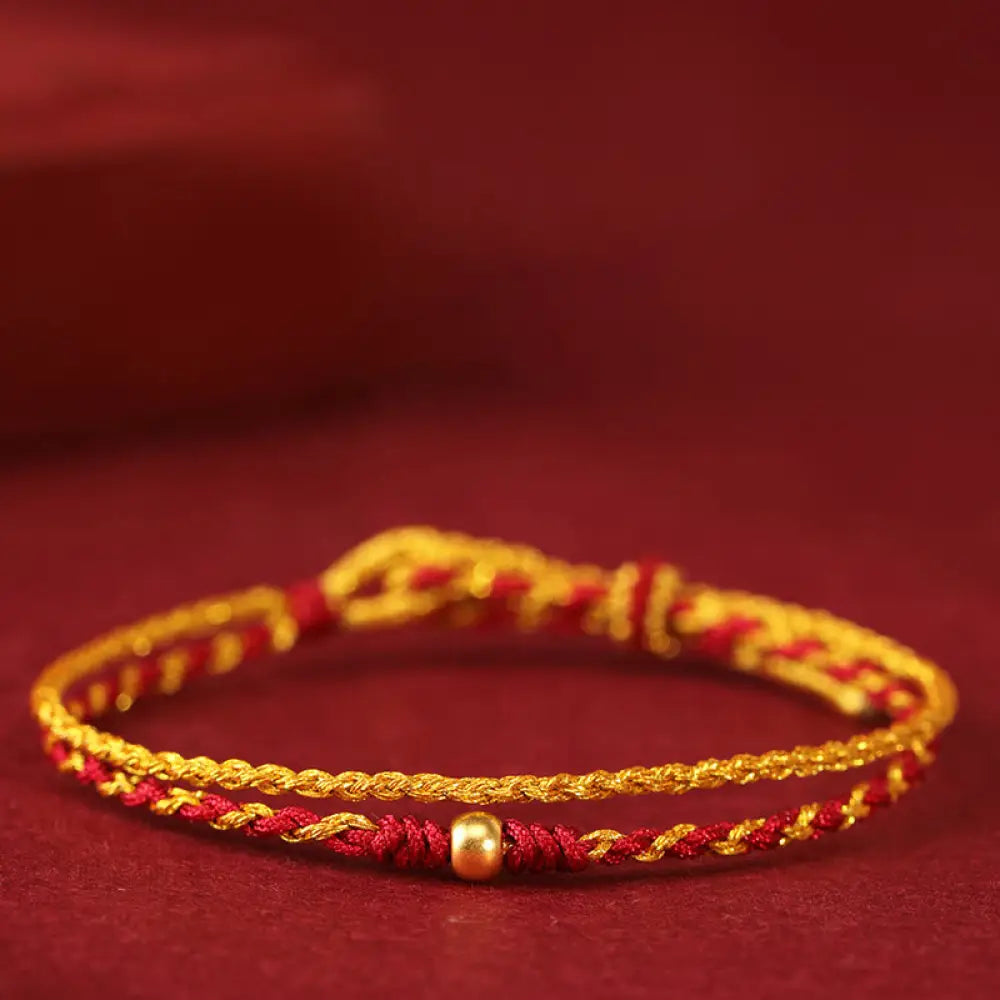 BWOOOH 999 Gold Beads Copper Coin Double Wrap Golden Red 