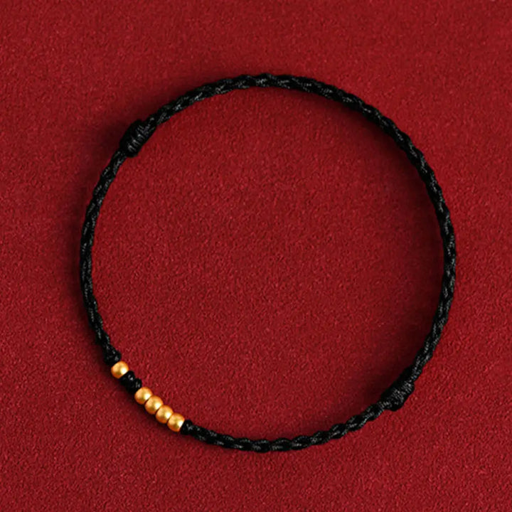 Buddha Stones 999 Gold Beads Luck Braided Protection Couple Bracelet - BWOOOH - Black Rope(One&amp;Four Gold Beads) / 14cm