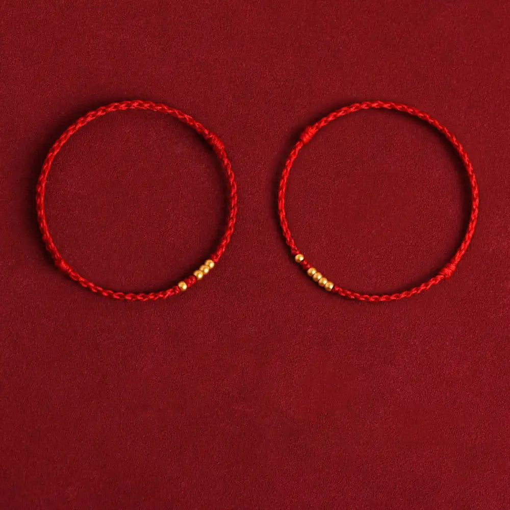 Buddha Stones 999 Gold Beads Luck Braided Protection Couple Bracelet - BWOOOH - Red Rope(One&amp;Four Gold Beads and