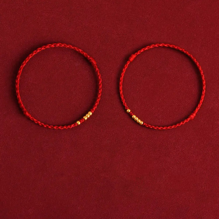 Buddha Stones 999 Gold Beads Luck Braided Protection Couple Bracelet - BWOOOH - Red Rope(One&amp;Four Gold Beads and