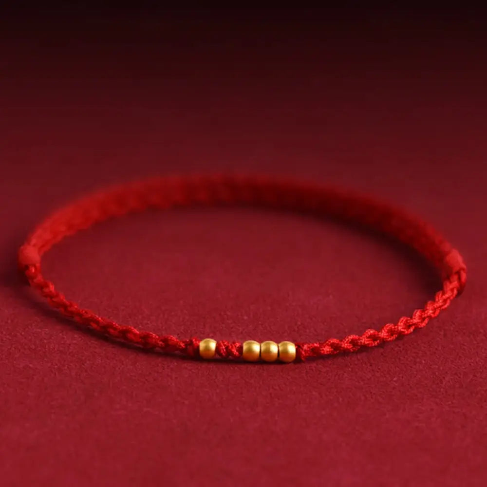 BWOOOH 999 Gold Beads Luck Braided Protection Couple Bracelet - BWOOOH - Red Rope(One&Three Gold Beads) / 14cm
