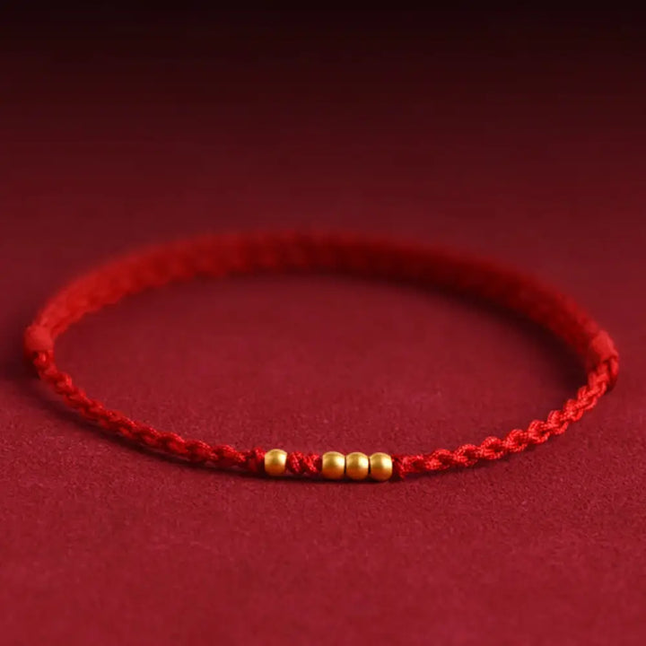 BWOOOH 999 Gold Beads Luck Braided Protection Couple Bracelet - BWOOOH - Red Rope(One&amp;Three Gold Beads) / 14cm