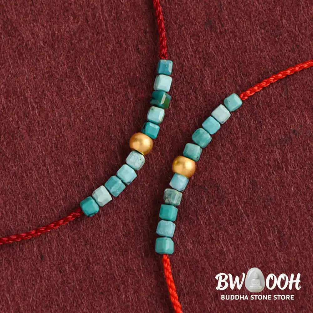 Buddha Stones 999 Gold Beads Turquoise Protection Braided Bracelet Anklet - BWOOOH - Bracelet Anklet