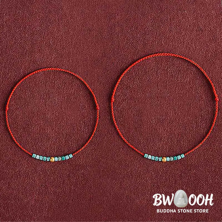 Buddha Stones 999 Gold Beads Turquoise Protection Braided Bracelet Anklet - BWOOOH - Bracelet Anklet