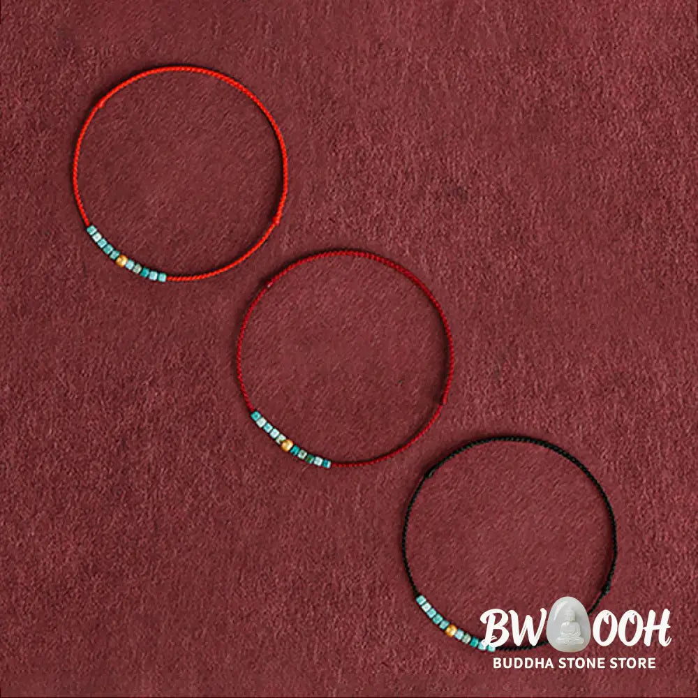Buddha Stones 999 Gold Beads Turquoise Protection Braided Bracelet Anklet - BWOOOH - Bracelet Anklet
