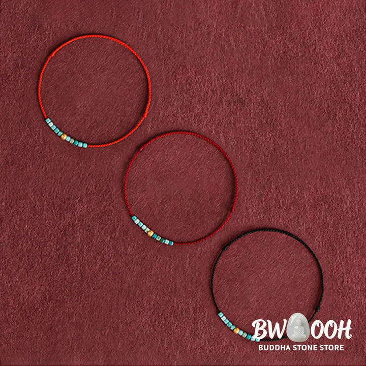 Buddha Stones 999 Gold Beads Turquoise Protection Braided Bracelet Anklet - BWOOOH - Bracelet Anklet