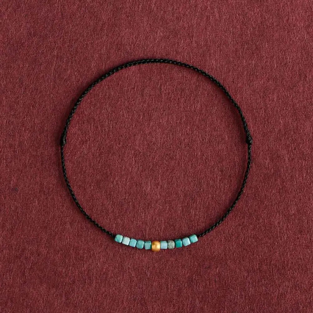 Buddha Stones 999 Gold Beads Turquoise Protection Braided Bracelet Anklet - BWOOOH - Black Rope / Bracelet(Wrist