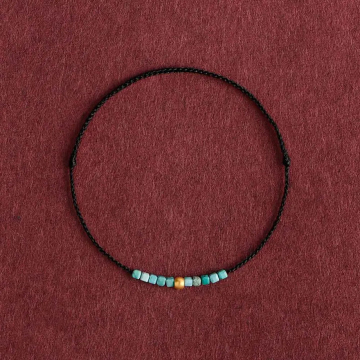 Buddha Stones 999 Gold Beads Turquoise Protection Braided Bracelet Anklet - BWOOOH - Black Rope / Bracelet(Wrist