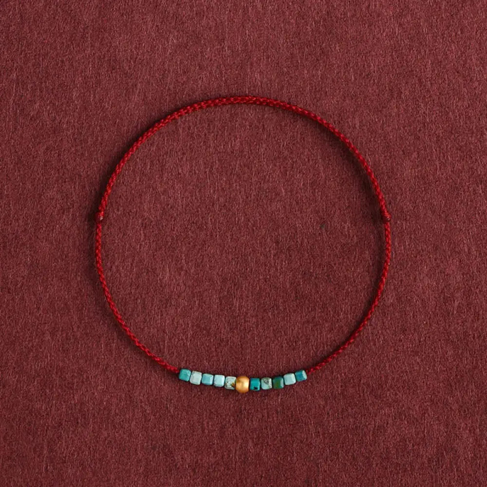 BWOOOH 999 Gold Beads Turquoise Protection Braided Bracelet Anklet - BWOOOH - Dark Red Rope / Bracelet(Wrist
