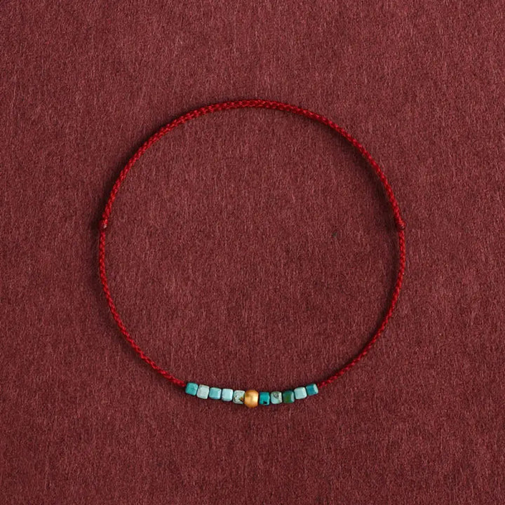 BWOOOH 999 Gold Beads Turquoise Protection Braided Bracelet Anklet - BWOOOH - Dark Red Rope / Bracelet(Wrist