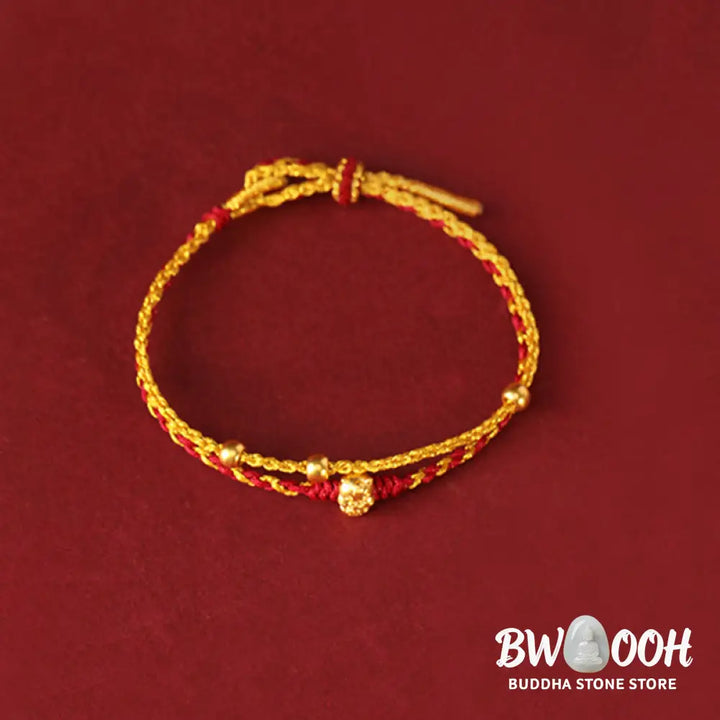 Buddha Stones 999 Gold Beads Year Of The Horse Double Wrap Golden Red String Luck Bracelet - Bracelet