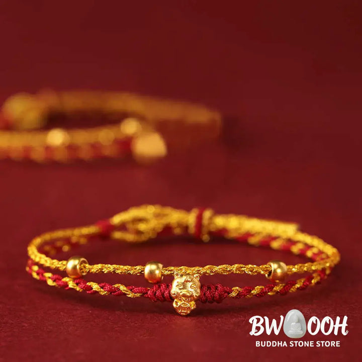Buddha Stones 999 Gold Beads Year Of The Horse Double Wrap Golden Red String Luck Bracelet - Bracelet