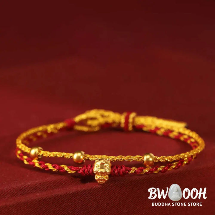 Buddha Stones 999 Gold Beads Year Of The Horse Double Wrap Golden Red String Luck Bracelet - Bracelet