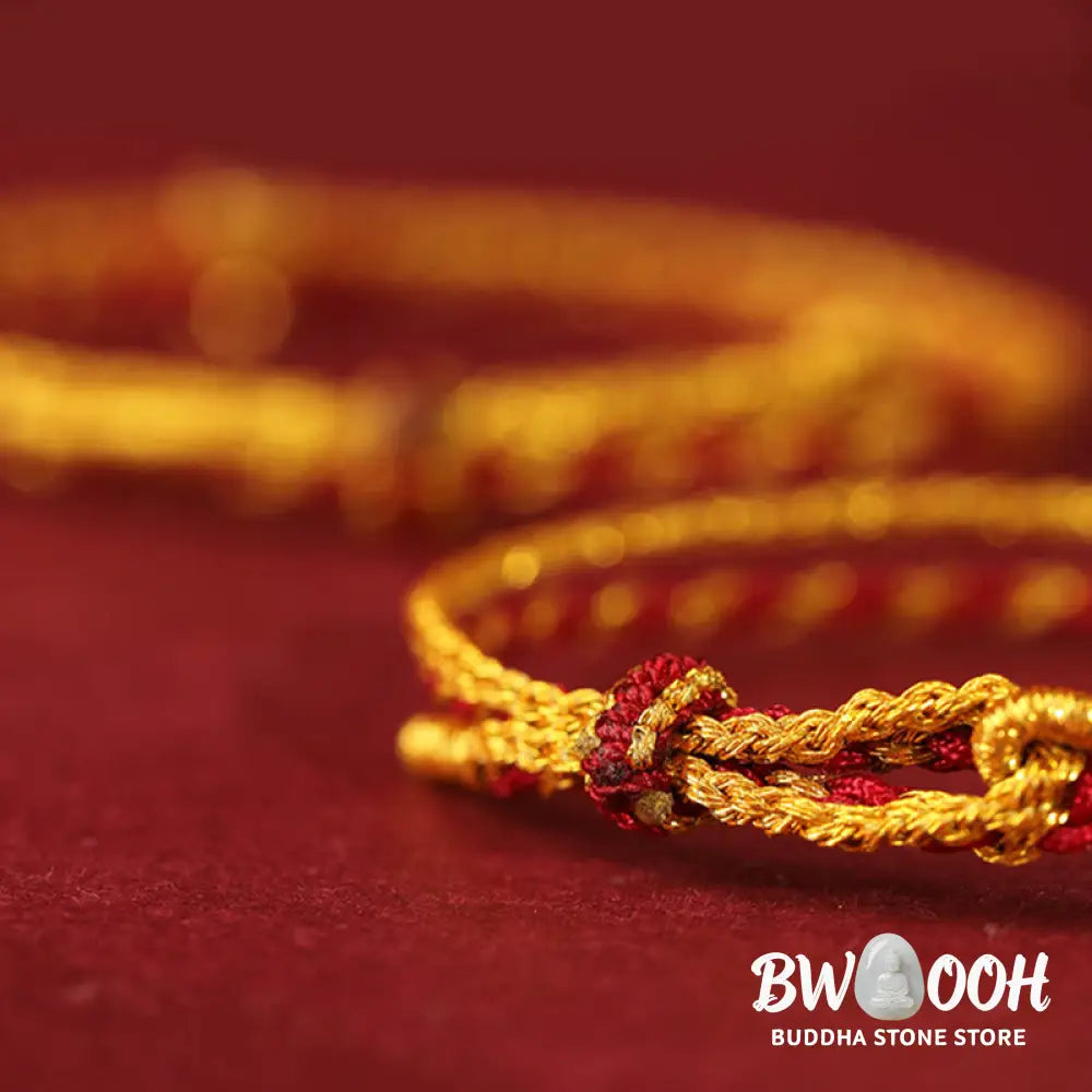 Buddha Stones 999 Gold Beads Year Of The Horse Double Wrap Golden Red String Luck Bracelet - Bracelet