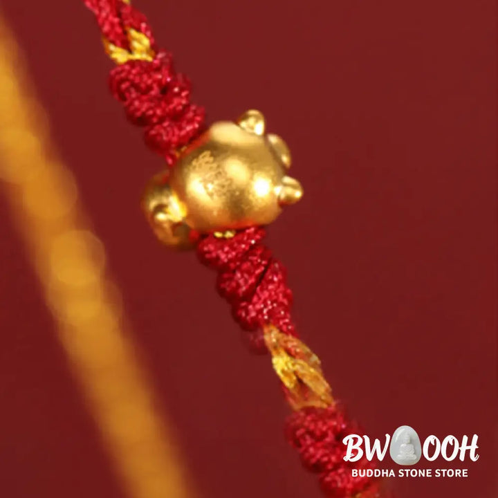 Buddha Stones 999 Gold Beads Year Of The Horse Double Wrap Golden Red String Luck Bracelet - Bracelet
