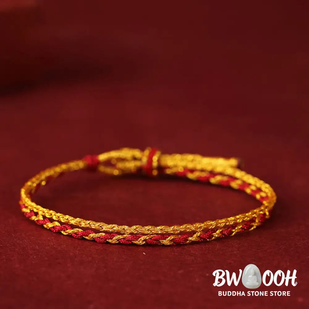 Buddha Stones 999 Gold Beads Year Of The Horse Double Wrap Golden Red String Luck Bracelet - Bracelet