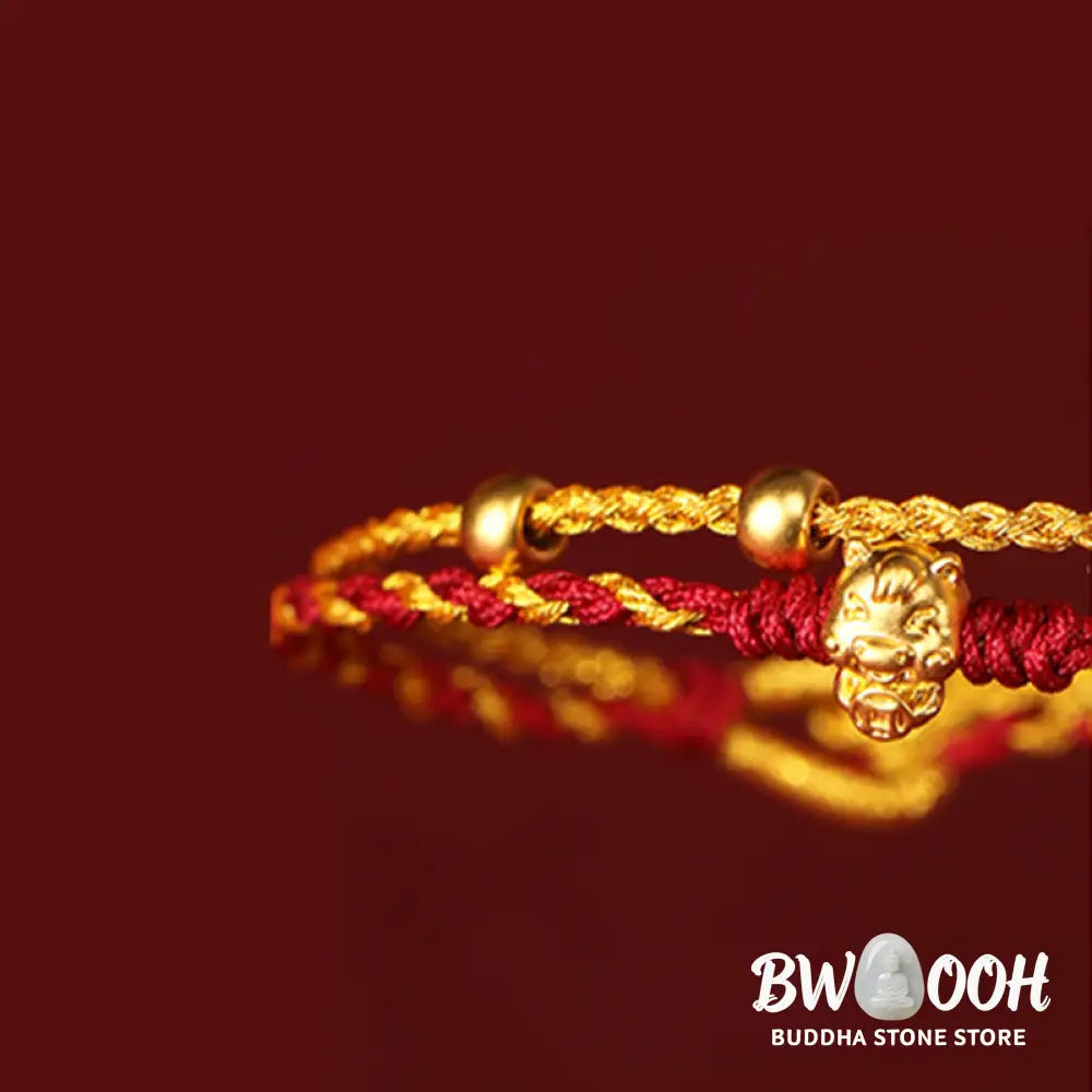 Buddha Stones 999 Gold Beads Year Of The Horse Double Wrap Golden Red String Luck Bracelet - Bracelet