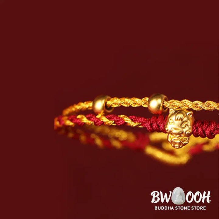 Buddha Stones 999 Gold Beads Year Of The Horse Double Wrap Golden Red String Luck Bracelet - Bracelet