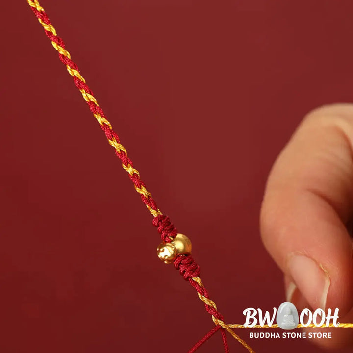 Buddha Stones 999 Gold Beads Year Of The Horse Double Wrap Golden Red String Luck Bracelet - Bracelet