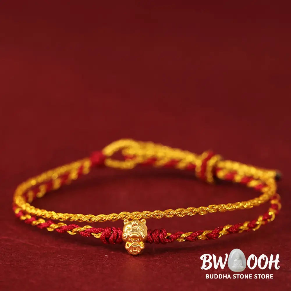 Buddha Stones 999 Gold Beads Year Of The Horse Double Wrap Golden Red String Luck Bracelet - Bracelet