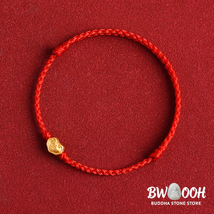 Buddha Stones 999 Gold Chinese Lock Charm Fu Character Protection Handmade Rope Bracelet - BWOOOH - Bracelet
