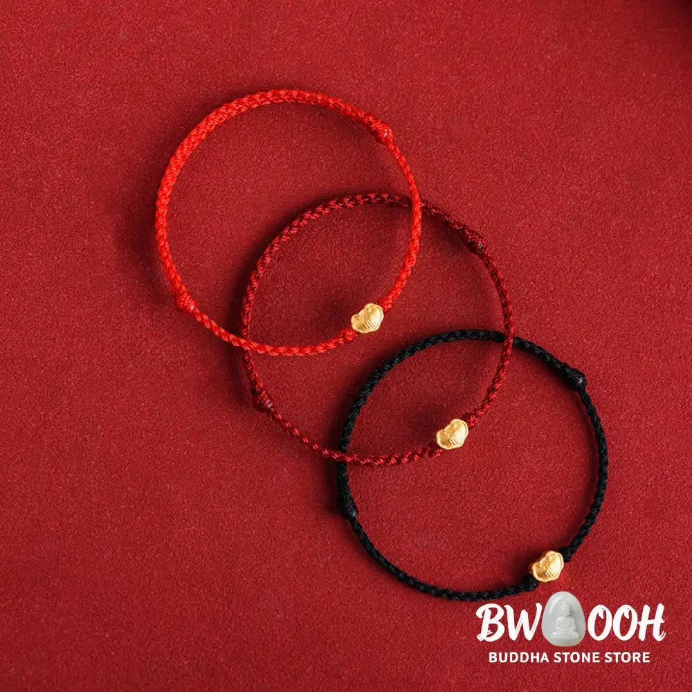 Buddha Stones 999 Gold Chinese Lock Charm Fu Character Protection Handmade Rope Bracelet - BWOOOH - Bracelet