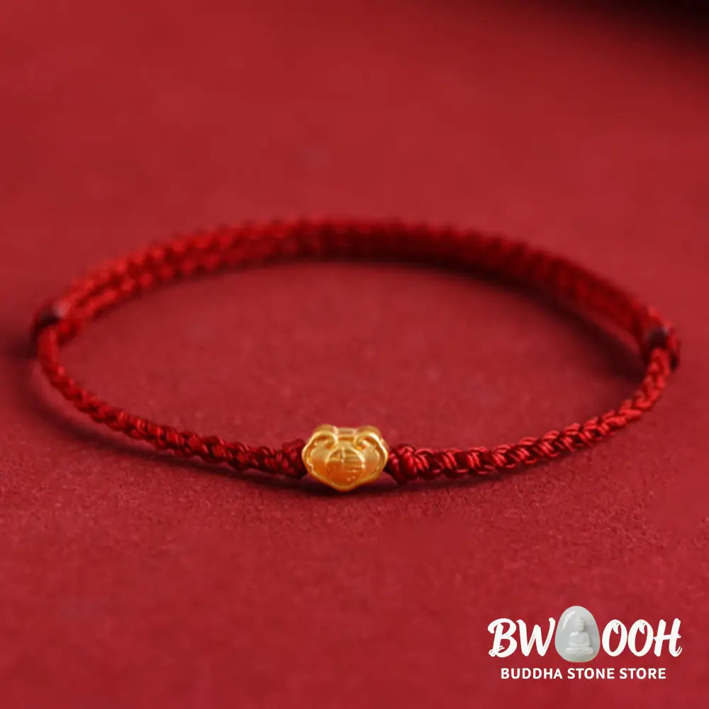 Buddha Stones 999 Gold Chinese Lock Charm Fu Character Protection Handmade Rope Bracelet - BWOOOH - Bracelet